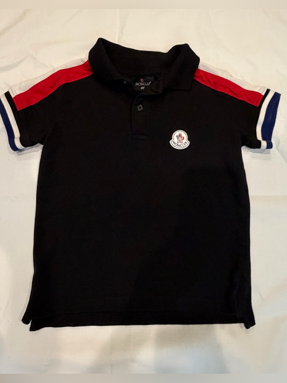 Moncler Little Boy's Polo Shirt in Cotton Piquet Black, Red & White Size 4
